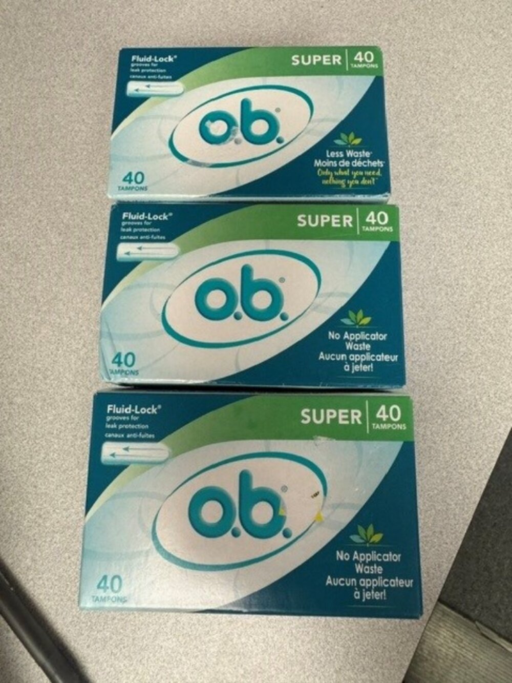 3 BOXES OB TAMPONS, SUPER, 40 PER BOX (120 TOTAL)
